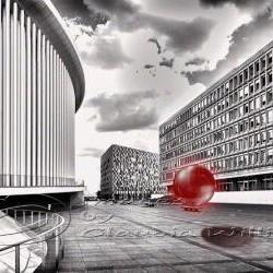 Abstract photo, black & white photo, glass orb, red, 12x18" print