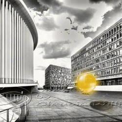 Abstract photo, black & white photo, glass orb, yellow, 12x18" print