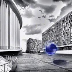 Abstract photo black & white architecture glass orb blue 12x18" print